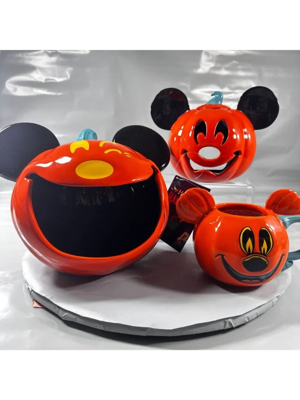 Disney Parks Mickey Mouse Candy Pumpkin Bowl Winking Mug Halloween Jack Lantern